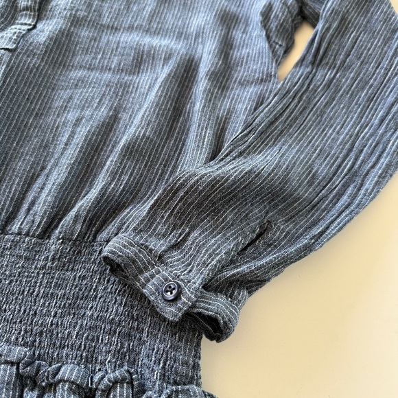 RAILS-Juliette Salem Stripe-Blue-Linen Blend-Tunic-Mini-Ruffle-Dress-Size S - Picture 10 of 14